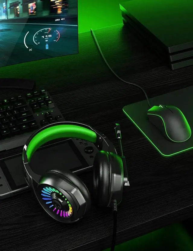 Alt view image 2 of 7 - Z20 Gaming Headset for PS4, PS5, Xbox One, Xbox Series S/X, PC, Switch, Wired Over-Ear Headphones with Noise Isolation Microphone, RGB LED Light, Surround Sound, Green