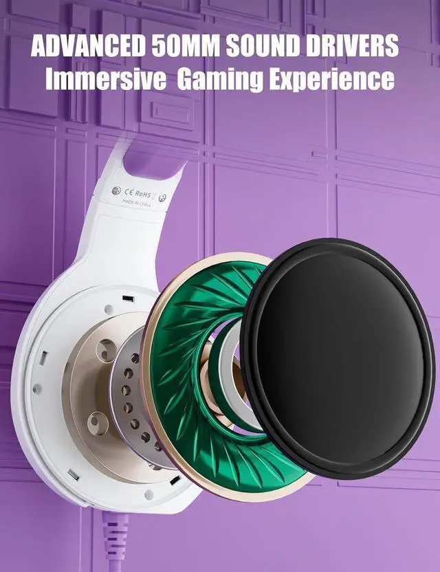 Alt view image 2 of 7 - Purple Gaming Headset with Microphone, Compatible with PS4 PS5 Xbox One PC Laptop, Over-Ear Headphones with LED RGB Light, Noise Canceling Mic, Stereo Surround Sound (Purple)
