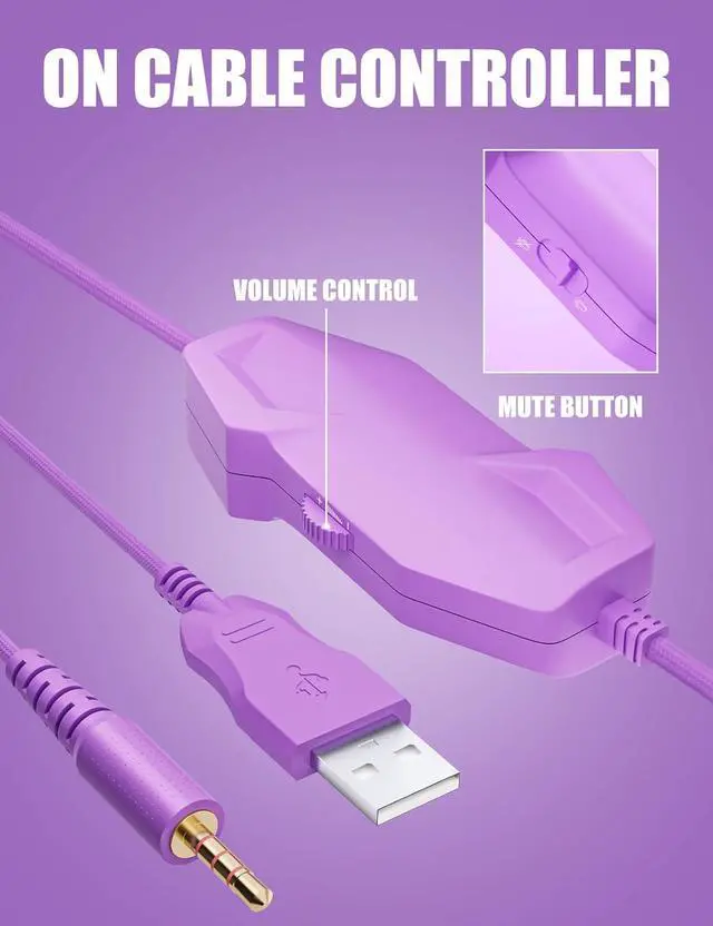 Alt view image 6 of 7 - Purple Gaming Headset with Microphone, Compatible with PS4 PS5 Xbox One PC Laptop, Over-Ear Headphones with LED RGB Light, Noise Canceling Mic, Stereo Surround Sound (Purple)