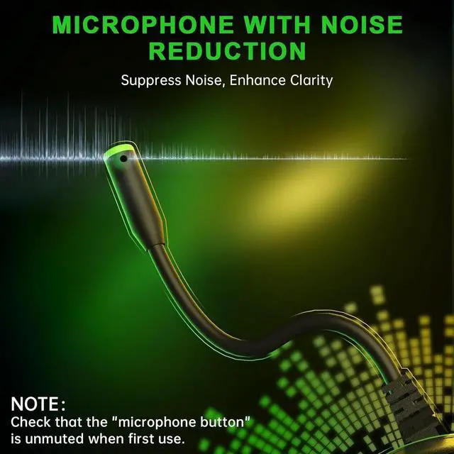Alt view image 4 of 7 - Gaming Headset for Xbox Series X/S, Xbox One, PS5, PS4, PC with 7.1 Surround Sound, Wired Gaming Headphone with Noise Cancelling Mic, Dynamic RGB Light for Xbox Controller, Switch (Black Green)
