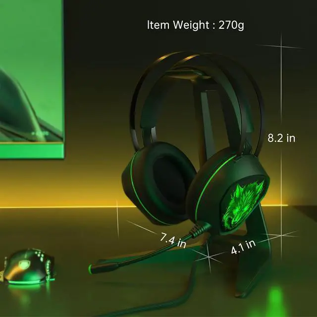 Alt view image 2 of 7 - Gaming Headset for Xbox Series X/S, Xbox One, PS5, PS4, PC with 7.1 Surround Sound, Wired Gaming Headphone with Noise Cancelling Mic, Dynamic RGB Light for Xbox Controller, Switch (Black Green)