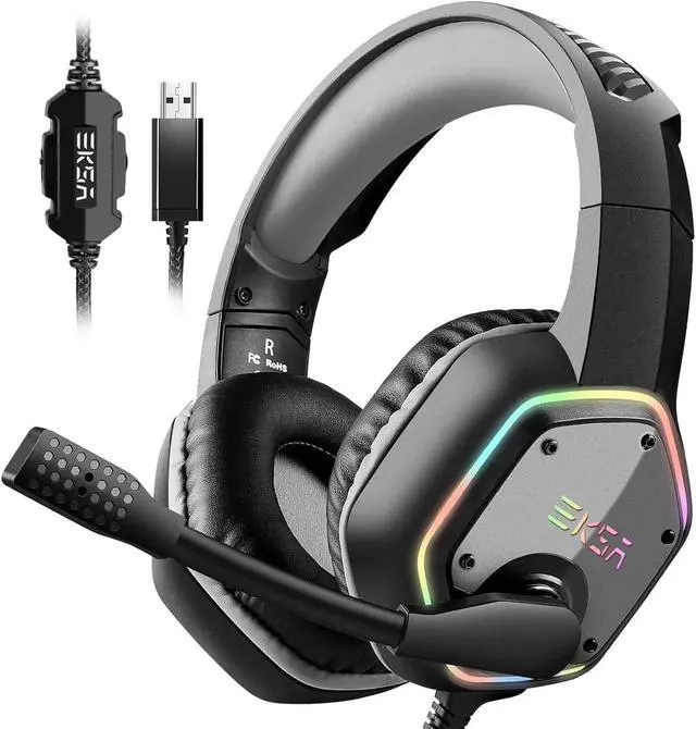 Main image of E1000 USB Gaming Headset for PC, Computer Headphones with Microphone/Mic Noise Cancelling, 7.1 Surround Sound, RGB Light - Wired Headphones for PS4, PS5 Console, Laptop, Call Center