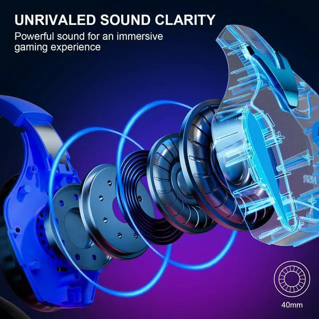 Alt view image 3 of 7 - PS4 Gaming Headset for PC, PS5, Xbox Headset with 7.1 Stereo Sound, Over Ear Gaming Headphones for Switch, Mobile PS4 with Noise Cancelling Mic, LED Light (Violet)