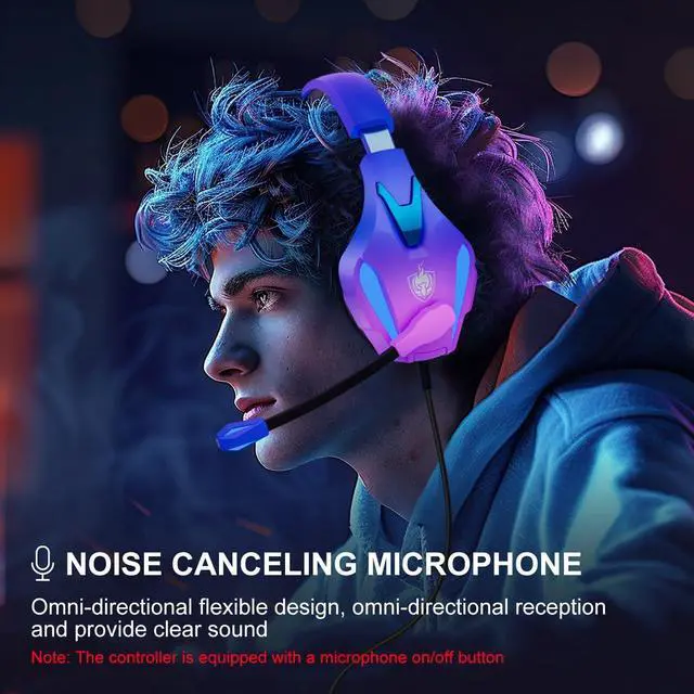 Alt view image 7 of 7 - PS4 Gaming Headset for PC, PS5, Xbox Headset with 7.1 Stereo Sound, Over Ear Gaming Headphones for Switch, Mobile PS4 with Noise Cancelling Mic, LED Light (Violet)