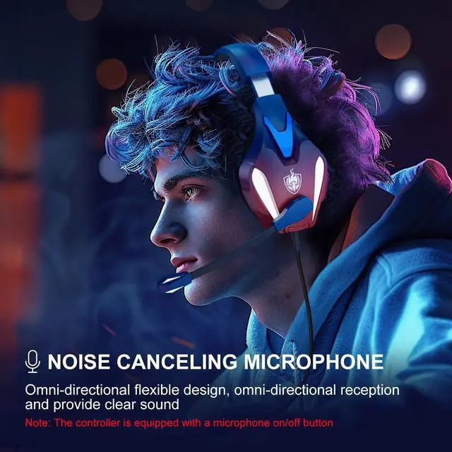 Alt view image 3 of 6 - PS4 Gaming Headset for PC, PS5, Xbox Headset with 7.1 Stereo Sound, Over Ear Gaming Headphones for Switch, Mobile PS4 with Noise Cancelling Mic, LED Light (Blue)