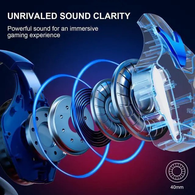 Alt view image 4 of 6 - PS4 Gaming Headset for PC, PS5, Xbox Headset with 7.1 Stereo Sound, Over Ear Gaming Headphones for Switch, Mobile PS4 with Noise Cancelling Mic, LED Light (Blue)