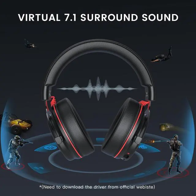 Alt view image 2 of 7 - E900 Pro USB Gaming Headset for PC - Computer Headset with Detachable Noise Cancelling Mic, 7.1 Surround Sound, 50MM Driver - Headphones with Microphone for PS4/PS5, Xbox One, Laptop, Office