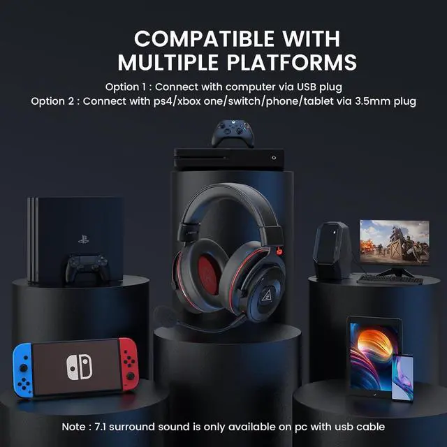 Alt view image 5 of 7 - E900 Pro USB Gaming Headset for PC - Computer Headset with Detachable Noise Cancelling Mic, 7.1 Surround Sound, 50MM Driver - Headphones with Microphone for PS4/PS5, Xbox One, Laptop, Office