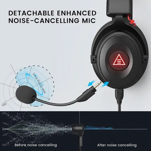 Alt view image 4 of 7 - E900 Pro USB Gaming Headset for PC - Computer Headset with Detachable Noise Cancelling Mic, 7.1 Surround Sound, 50MM Driver - Headphones with Microphone for PS4/PS5, Xbox One, Laptop, Office