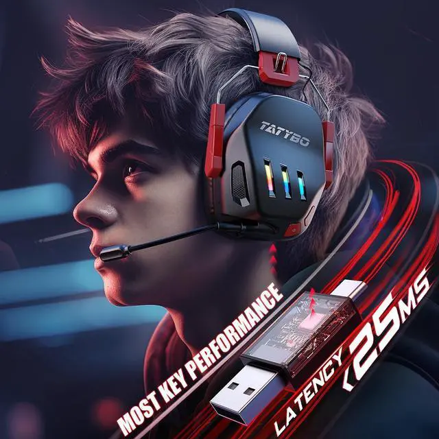 Alt view image 7 of 7 - Wireless Gaming Headset 2.4GHz USB & Type-C Gaming Headphones for PC, PS4, PS5, Switch, Bluetooth 5.3 Gaming Headset with Detachable Noise Cancelling Microphone