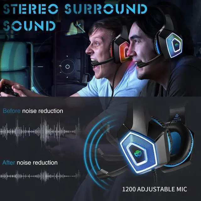 Alt view image 3 of 7 - Gaming Headset with Mic for Xbox One PS4 PS5 PC Switch Tablet, with Stereo Surround Sound & LED Light Noise Cancelling Over Ear Headphones