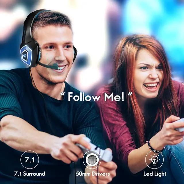 Alt view image 6 of 7 - Gaming Headset with Mic for Xbox One PS4 PS5 PC Switch Tablet, with Stereo Surround Sound & LED Light Noise Cancelling Over Ear Headphones