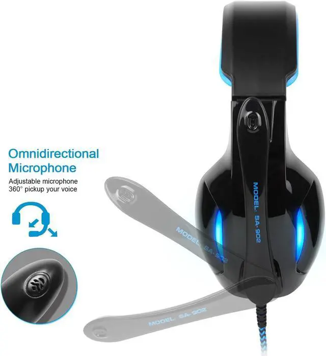 Alt view image 2 of 5 - SA902 7.1 USB Surround Sound PC Headsets Over-Ear Gaming Headphones with Microphone LED Light