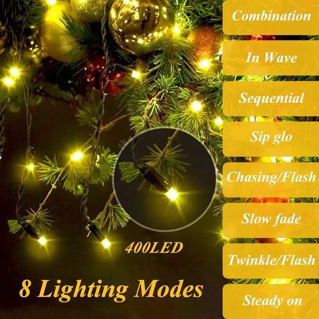 Alt view image 3 of 7 - Christmas Tree Lights, 400 LED Christmas Lights with 8 Light Modes & Memory Function, 6.6FT x 16 String Lights with Timing Function & Remote Control for Christmas Decorations - Warm White