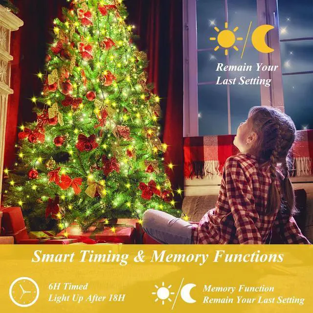 Alt view image 4 of 7 - Christmas Tree Lights, 400 LED Christmas Lights with 8 Light Modes & Memory Function, 6.6FT x 16 String Lights with Timing Function & Remote Control for Christmas Decorations - Warm White