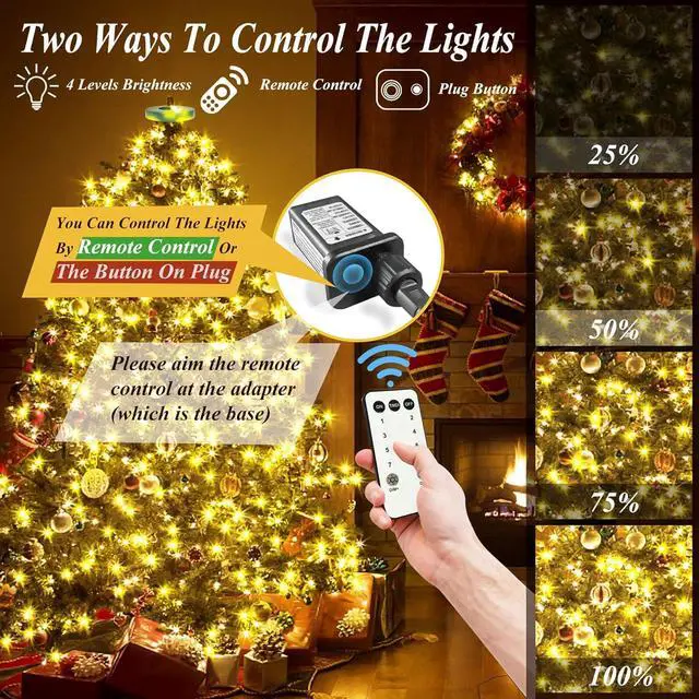 Alt view image 2 of 7 - Christmas Tree Lights, 400 LED Christmas Lights with 8 Light Modes & Memory Function, 6.6FT x 16 String Lights with Timing Function & Remote Control for Christmas Decorations - Warm White