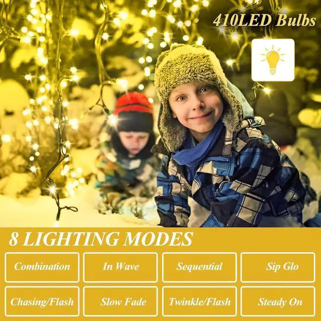 Alt view image 6 of 7 - Christmas Tree Lights with Star Toppers,  410 LED Christmas Lights with 8 Modes & Memory Function, 6.6FT x 16 String Lights with Remote Control & Timing for Christmas Ornaments - Warm White