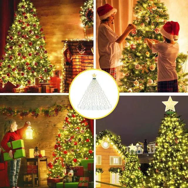 Alt view image 5 of 7 - Christmas Tree Lights with Star Toppers,  410 LED Christmas Lights with 8 Modes & Memory Function, 6.6FT x 16 String Lights with Remote Control & Timing for Christmas Ornaments - Warm White