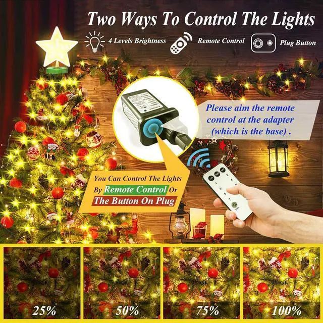 Alt view image 3 of 7 - Christmas Tree Lights with Star Toppers,  410 LED Christmas Lights with 8 Modes & Memory Function, 6.6FT x 16 String Lights with Remote Control & Timing for Christmas Ornaments - Warm White