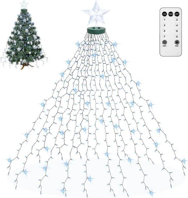 Main image of Christmas Tree Lights with Star Toppers, 410 LED Christmas Lights with 8 Modes & Memory Function, 6.6FT x 16 String Lights with Remote Control & Timing for Christmas Ornaments - Cold White
