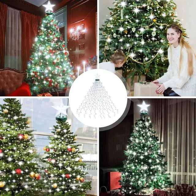 Alt view image 6 of 7 - Christmas Tree Lights with Star Toppers, 410 LED Christmas Lights with 8 Modes & Memory Function, 6.6FT x 16 String Lights with Remote Control & Timing for Christmas Ornaments - Cold White