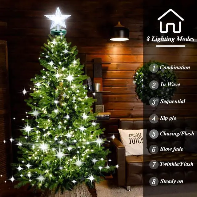 Alt view image 2 of 7 - Christmas Tree Lights with Star Toppers, 410 LED Christmas Lights with 8 Modes & Memory Function, 6.6FT x 16 String Lights with Remote Control & Timing for Christmas Ornaments - Cold White