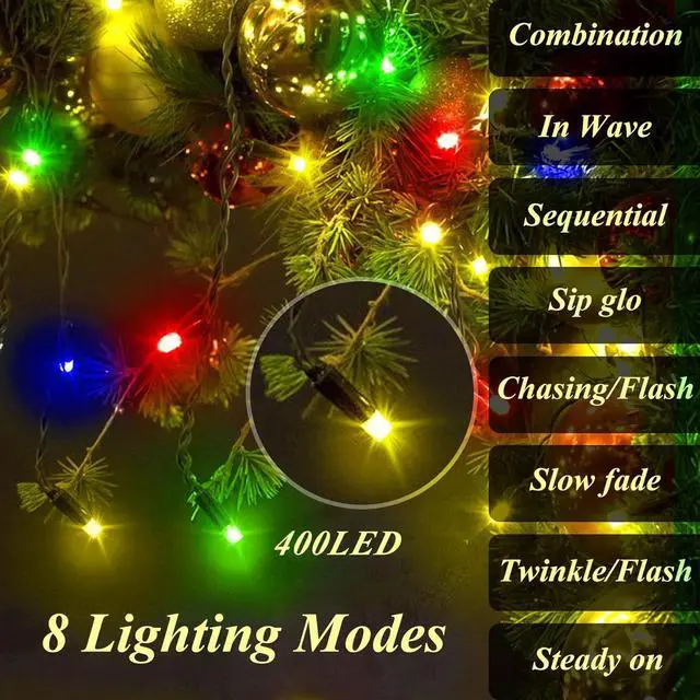 Alt view image 4 of 7 - 400 LED Christmas Tree Lights, Christmas Lights with 8 Light Modes & Memory Function, 6.6FT x 16 String Lights with Timing Function & Remote Control for Christmas Ornaments - Multicolor