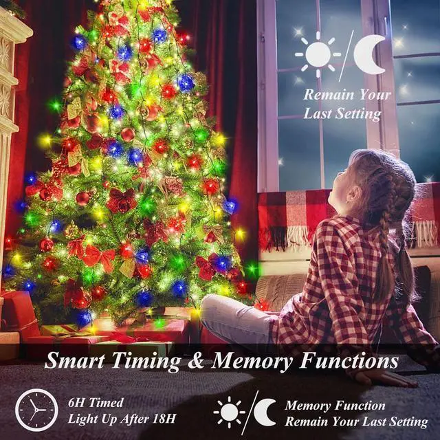 Alt view image 2 of 7 - 400 LED Christmas Tree Lights, Christmas Lights with 8 Light Modes & Memory Function, 6.6FT x 16 String Lights with Timing Function & Remote Control for Christmas Ornaments - Multicolor