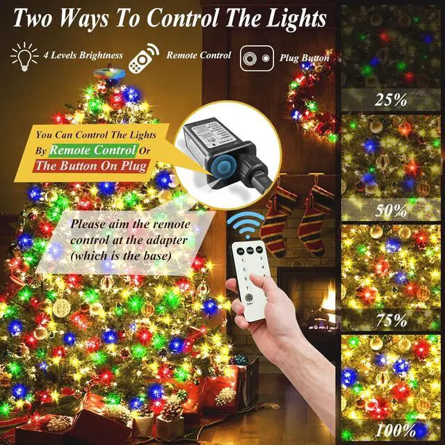 Alt view image 3 of 7 - 400 LED Christmas Tree Lights, Christmas Lights with 8 Light Modes & Memory Function, 6.6FT x 16 String Lights with Timing Function & Remote Control for Christmas Ornaments - Multicolor