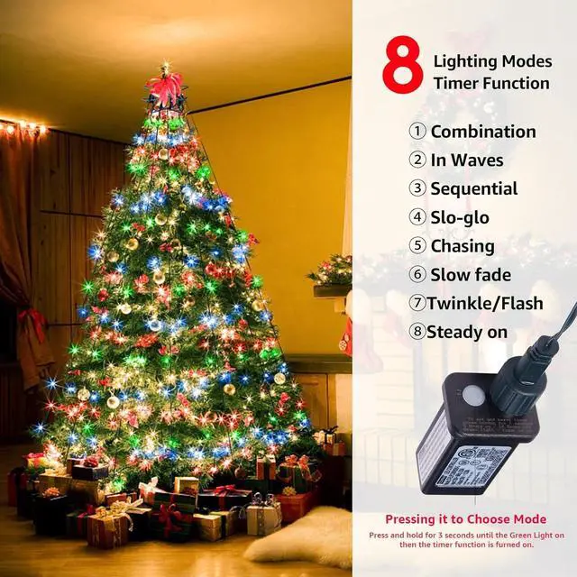 Alt view image 2 of 7 - Christmas Tree Lights Christmas Lights Outdoor Indoor 400Led 9.84Ft 10 Lines Christmas Lights with 8 Modes and Timer, Fairy Tree Lights for Wedding Home Party 6Ft - 9Ft Xmas Tree Decor(Multicolor)
