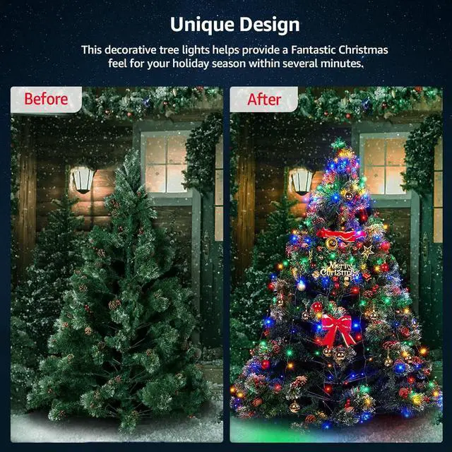 Alt view image 5 of 7 - Christmas Tree Lights Christmas Lights Outdoor Indoor 400Led 9.84Ft 10 Lines Christmas Lights with 8 Modes and Timer, Fairy Tree Lights for Wedding Home Party 6Ft - 9Ft Xmas Tree Decor(Multicolor)