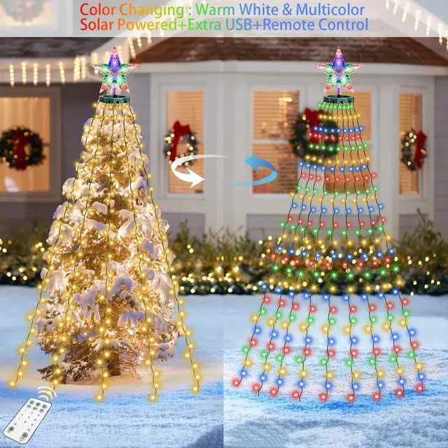 Alt view image 5 of 7 - Christmas Tree Lights with Star Topper, 400LED Christmas String Lights with Ring for Tree, 6.6FT x 16 Lines Fairy Lights with 11 Modes for Indoor Outdoor Xmas Tree Decor, Warm White & Multi-Colored