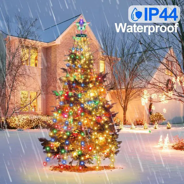 Alt view image 3 of 7 - Christmas Tree Lights with Star Topper, 400LED Christmas String Lights with Ring for Tree, 6.6FT x 16 Lines Fairy Lights with 11 Modes for Indoor Outdoor Xmas Tree Decor, Warm White & Multi-Colored