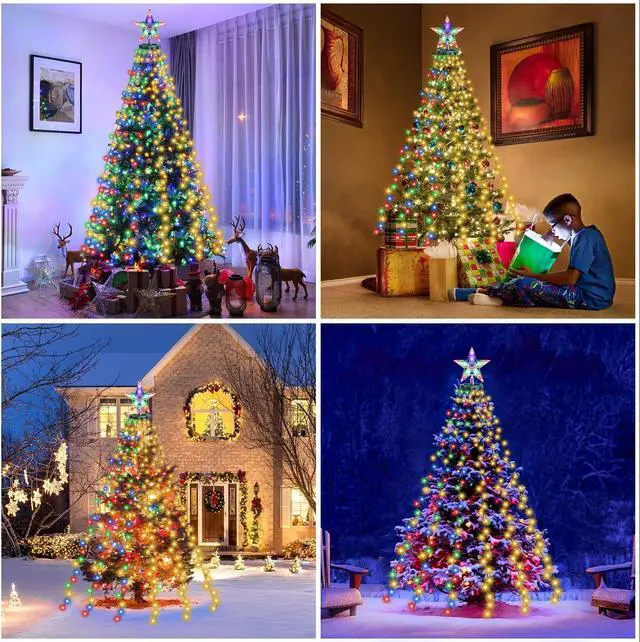 Alt view image 4 of 7 - Christmas Tree Lights with Star Topper, 400LED Christmas String Lights with Ring for Tree, 6.6FT x 16 Lines Fairy Lights with 11 Modes for Indoor Outdoor Xmas Tree Decor, Warm White & Multi-Colored