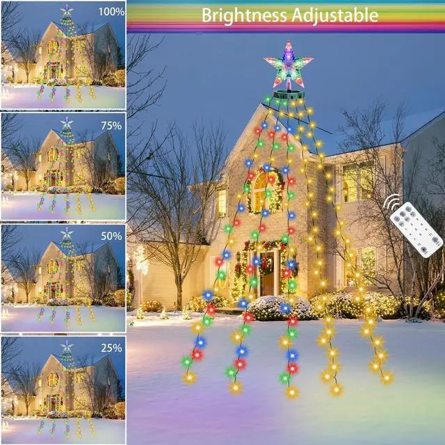 Alt view image 7 of 7 - Christmas Tree Lights with Star Topper, 400LED Christmas String Lights with Ring for Tree, 6.6FT x 16 Lines Fairy Lights with 11 Modes for Indoor Outdoor Xmas Tree Decor, Warm White & Multi-Colored