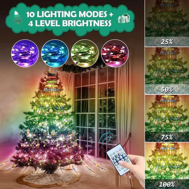 Alt view image 5 of 7 - Christmas Tree String Lights with Ring Smart APP Control, 160 LED Music Sync Color Changing Indoor Decorations Waterfall Lights, IP65 Waterproof 6.6ft 8 Lines with Remote for Wedding Party Home