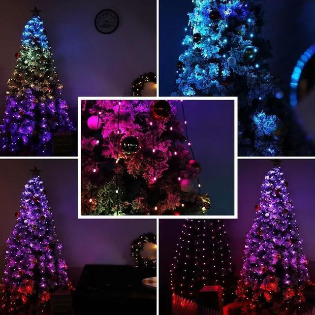 Alt view image 7 of 7 - Christmas Tree String Lights with Ring Smart APP Control, 160 LED Music Sync Color Changing Indoor Decorations Waterfall Lights, IP65 Waterproof 6.6ft 8 Lines with Remote for Wedding Party Home