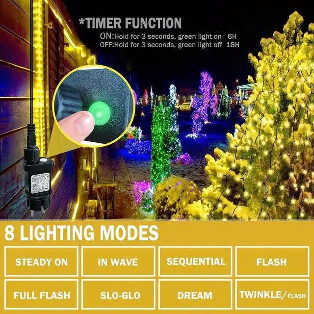 Alt view image 7 of 7 - Christmas Tree Lights with Ring 16 Strings 400 LEDs, Xmas String Lights with Timer 6.6FT Easy to Install, Christmas Curtain Fairy Tree Light 8 Mode for Xmas Fir Pine Party Decoration Warm White
