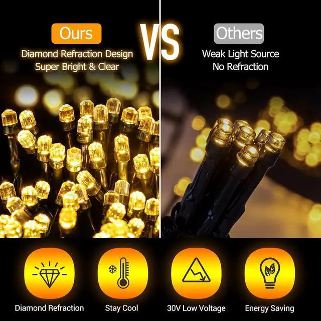 Alt view image 4 of 7 - Christmas Tree Lights Warm White, 8 Modes Christmas Lights for Tree with Timer & Memory Function, 400 Diamond LED 6.6FTx10 Waterproof Xmas Tree Lights with Ring for Indoor Outdoor