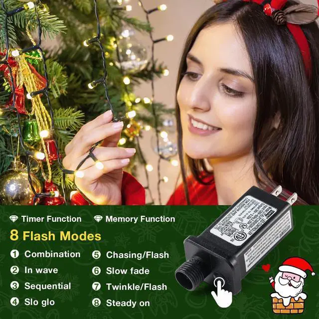 Alt view image 3 of 7 - Christmas Tree Lights Warm White, 8 Modes Christmas Lights for Tree with Timer & Memory Function, 400 Diamond LED 6.6FTx10 Waterproof Xmas Tree Lights with Ring for Indoor Outdoor