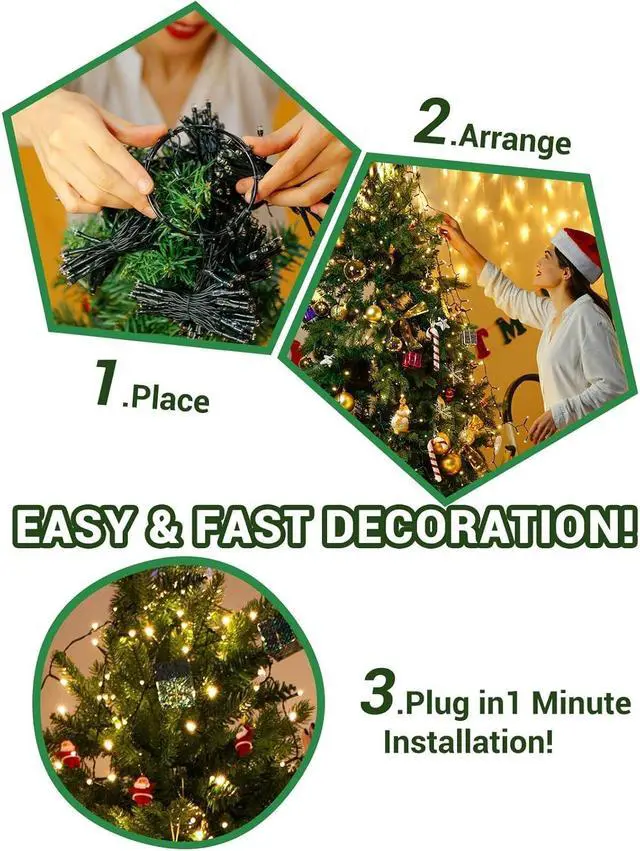 Alt view image 7 of 7 - Christmas Tree Lights Warm White, 8 Modes Christmas Lights for Tree with Timer & Memory Function, 400 Diamond LED 6.6FTx10 Waterproof Xmas Tree Lights with Ring for Indoor Outdoor