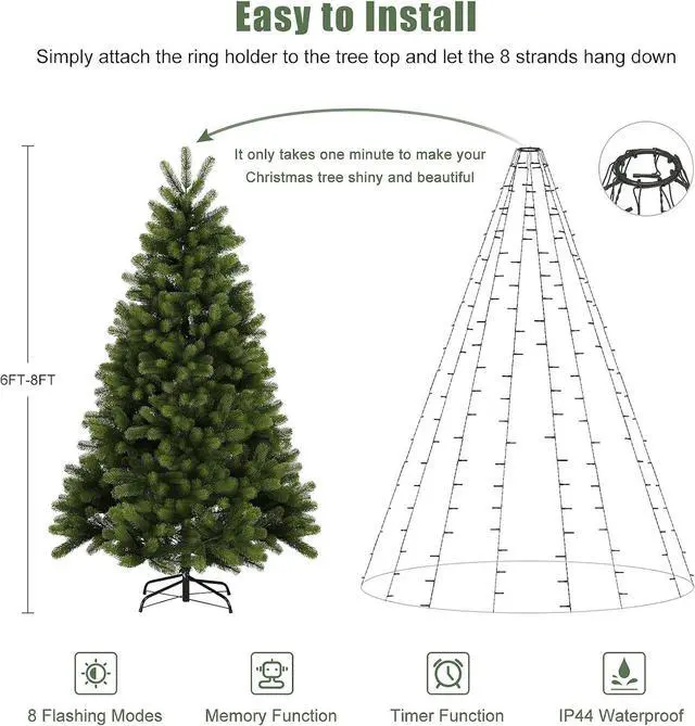 Alt view image 3 of 7 - Christmas Tree Lights, 6.6FT x 8 Strands Easy to Install Christmas Lights with 8 Modes Memory Timer Function, 280 LEDs UL Certified Ultra-Bright Fairy Lights for 6ft - 8ft Tree, Warm White