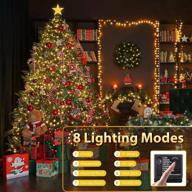 Alt view image 7 of 7 - Christmas Tree Lights, 6.6FT x 8 Strands Easy to Install Christmas Lights with 8 Modes Memory Timer Function, 280 LEDs UL Certified Ultra-Bright Fairy Lights for 6ft - 8ft Tree, Warm White