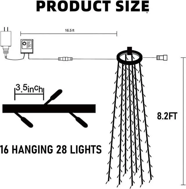 Alt view image 3 of 7 - Christmas Tree Lights, 448 LED Waterfall Tree Topper Lights with Remote & 8 Lighting Modes, 8.2FT X 16 Lines Christmas Lights for Outdoor Yard Party Xmas Tree Decoration (Multi-Colored)