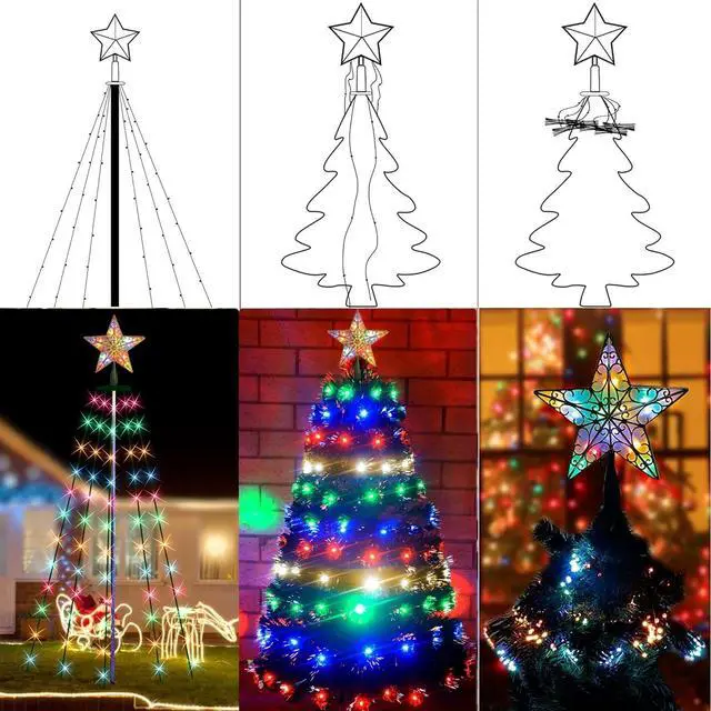 Alt view image 5 of 7 - Christmas Tree Lights, 448 LED Waterfall Tree Topper Lights with Remote & 8 Lighting Modes, 8.2FT X 16 Lines Christmas Lights for Outdoor Yard Party Xmas Tree Decoration (Multi-Colored)
