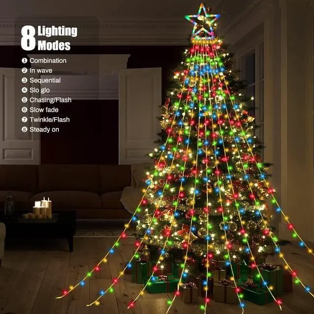 Alt view image 2 of 6 - Christmas Outdoor Tree Light,Christmas Decorations Lights with 8 Lighting Modes,Waterfall Christmas Tree Lights for Christmas,Wedding,Party,New Year Gifts(Multicolor)