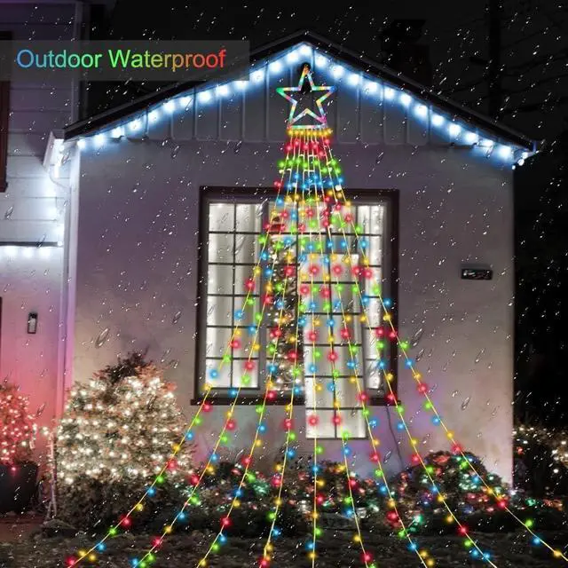Alt view image 4 of 6 - Christmas Outdoor Tree Light,Christmas Decorations Lights with 8 Lighting Modes,Waterfall Christmas Tree Lights for Christmas,Wedding,Party,New Year Gifts(Multicolor)