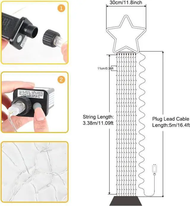 Alt view image 5 of 6 - Christmas Outdoor Tree Light,Christmas Decorations Lights with 8 Lighting Modes,Waterfall Christmas Tree Lights for Christmas,Wedding,Party,New Year Gifts(Multicolor)