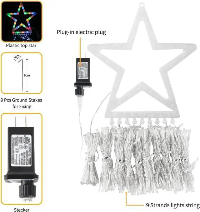 Alt view image 6 of 6 - Christmas Outdoor Tree Light,Christmas Decorations Lights with 8 Lighting Modes,Waterfall Christmas Tree Lights for Christmas,Wedding,Party,New Year Gifts(Multicolor)