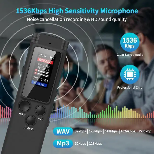 Alt view image 2 of 7 - 64GB Digital Voice Recorder Voice Activated Recorder for Lectures Meetings, Audio Recorder with Playback, Password, Variable Speed, Tape Recorder USB Charge, MP3
